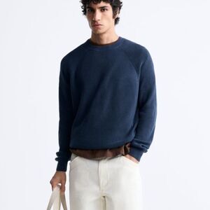 Zara Cotton knit sweatershirt Round neck and long‎ sleeve Chocolate Brown XL Nwt